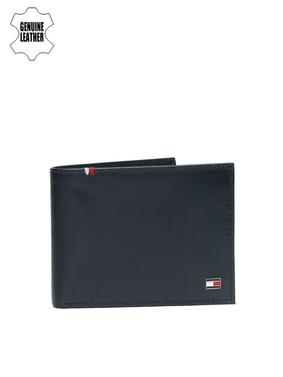 Tommy Hilfiger Men Navy Blue Solid Two Fold Leather Wallet