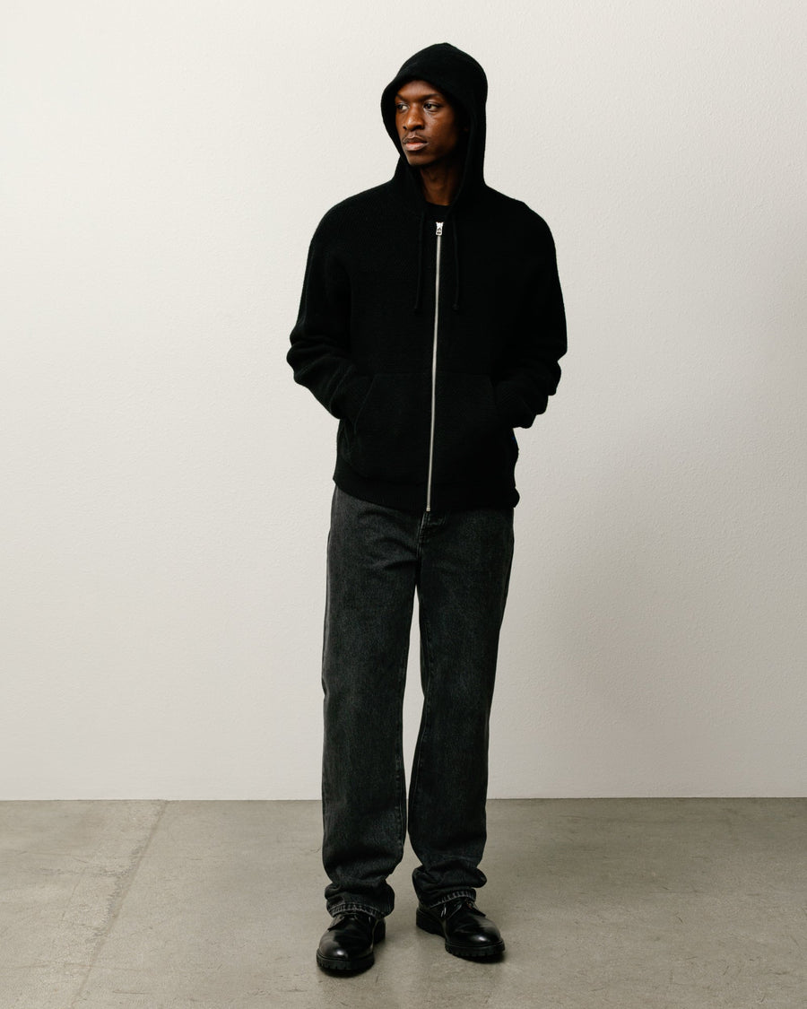TEXTURED ZIP HOODED SWEATER