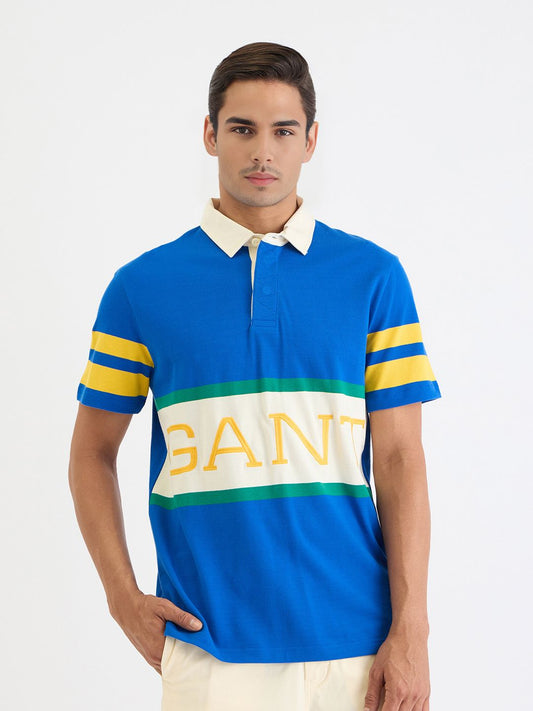 GANT Men Typography Colourblocked Polo Collar Applique T-shirt