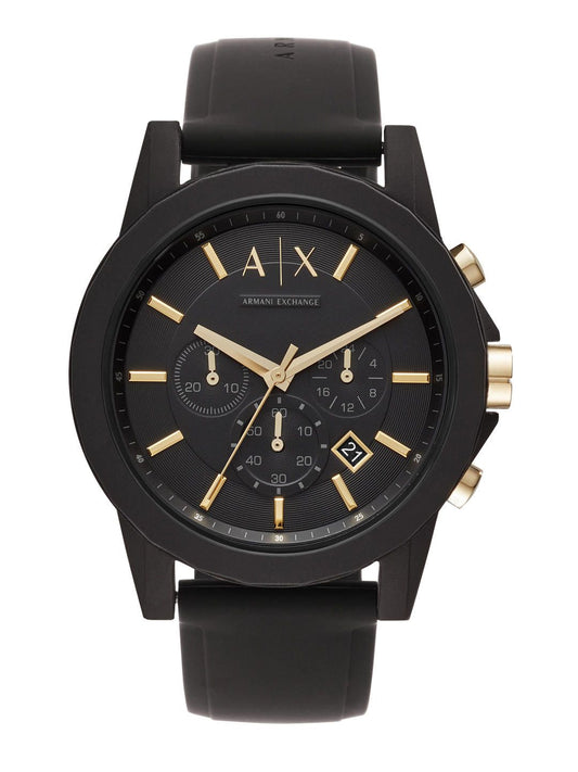 Armani Exchange Men Black & Gold-Toned Analogue Watch