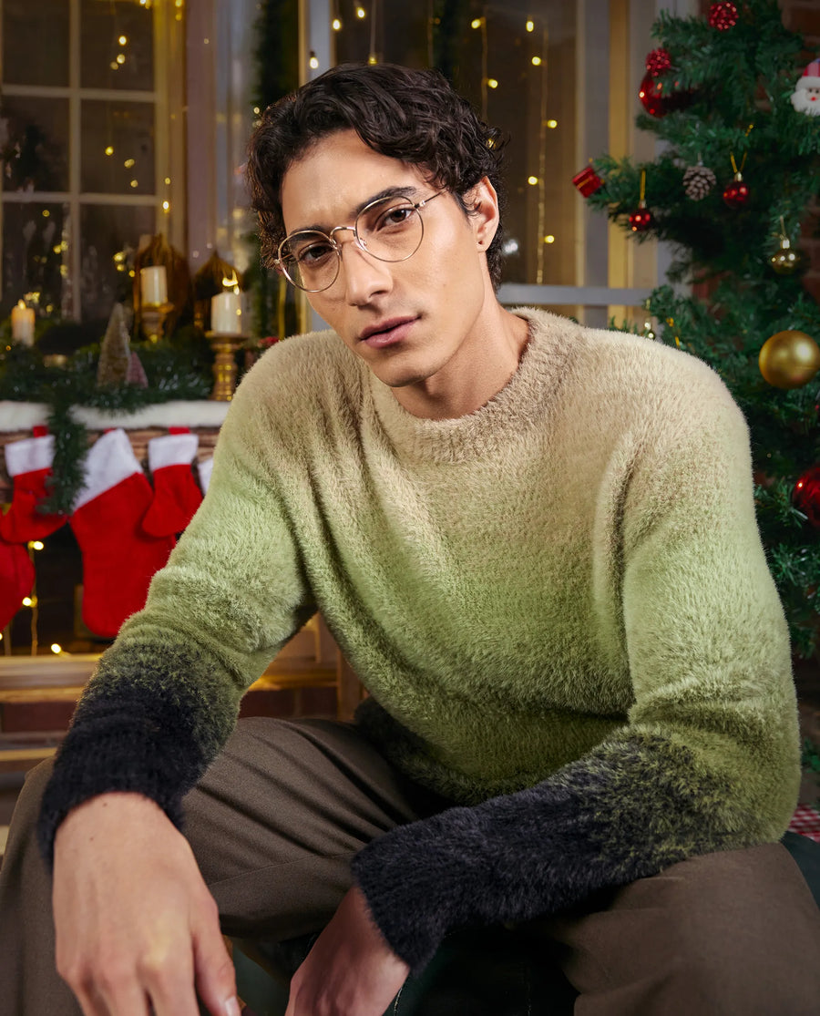 Rare Rabbit Men's Chervs Dark Green Cotton Color Block Regular Fit Full Sleeve Crew Neck Sweater
