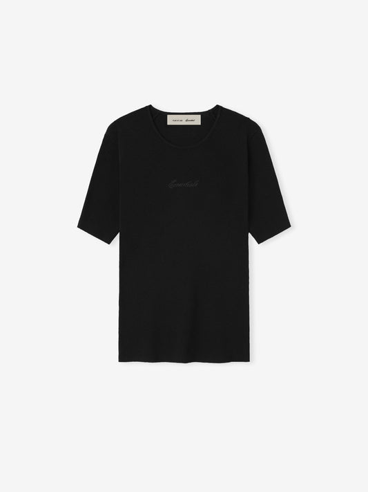 Womens Signature Rib Knit Fitted Short Sleeve Tee
