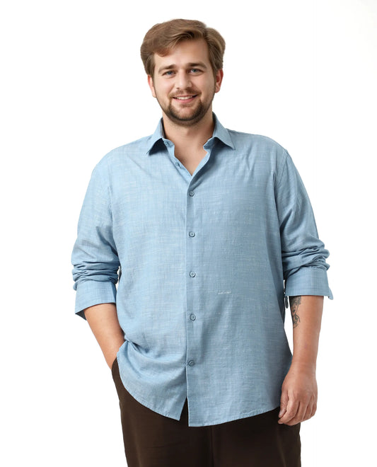 Rare Rabbit Men's Sluz Big Light Blue Cotton Fabric Full Sleeves Collared Neck Button Closure Checks Shirt