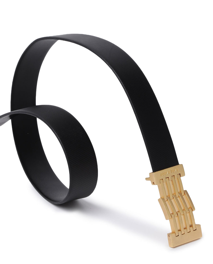 Rare Rabbit Men's Ribs Black Belt Leather