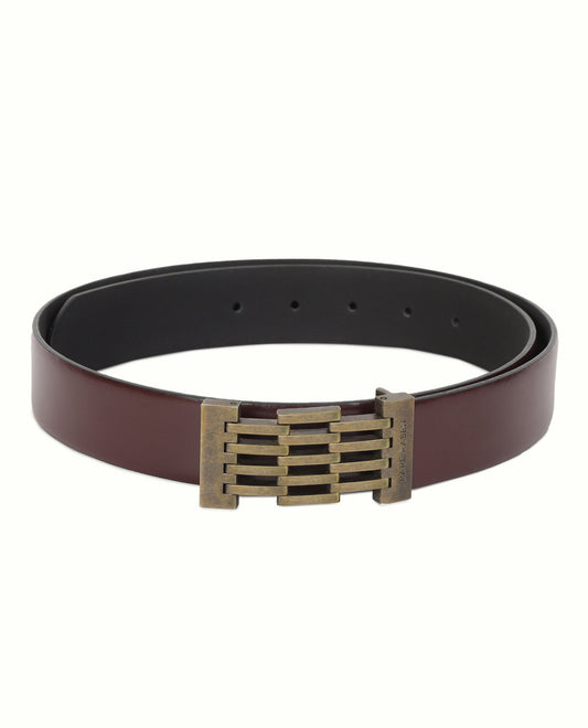 Rare Rabbit Men's Ribs Maroon Belts Leather Fabric