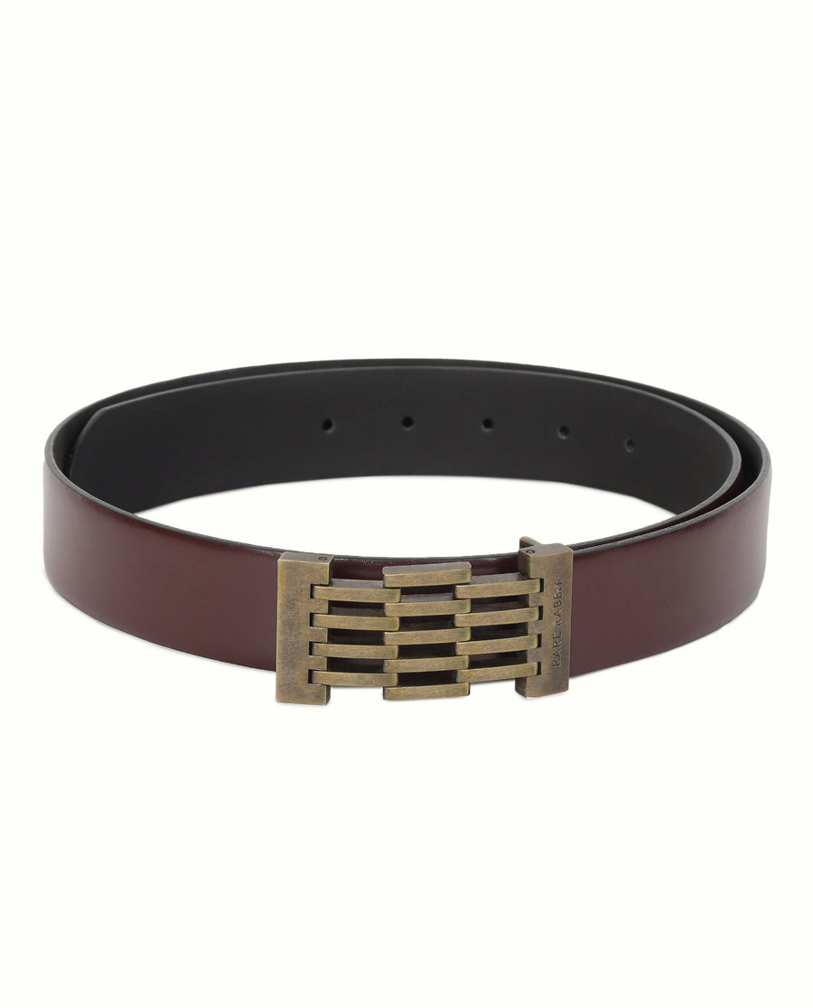 Rare Rabbit Men's Ribs Maroon Belts Leather Fabric