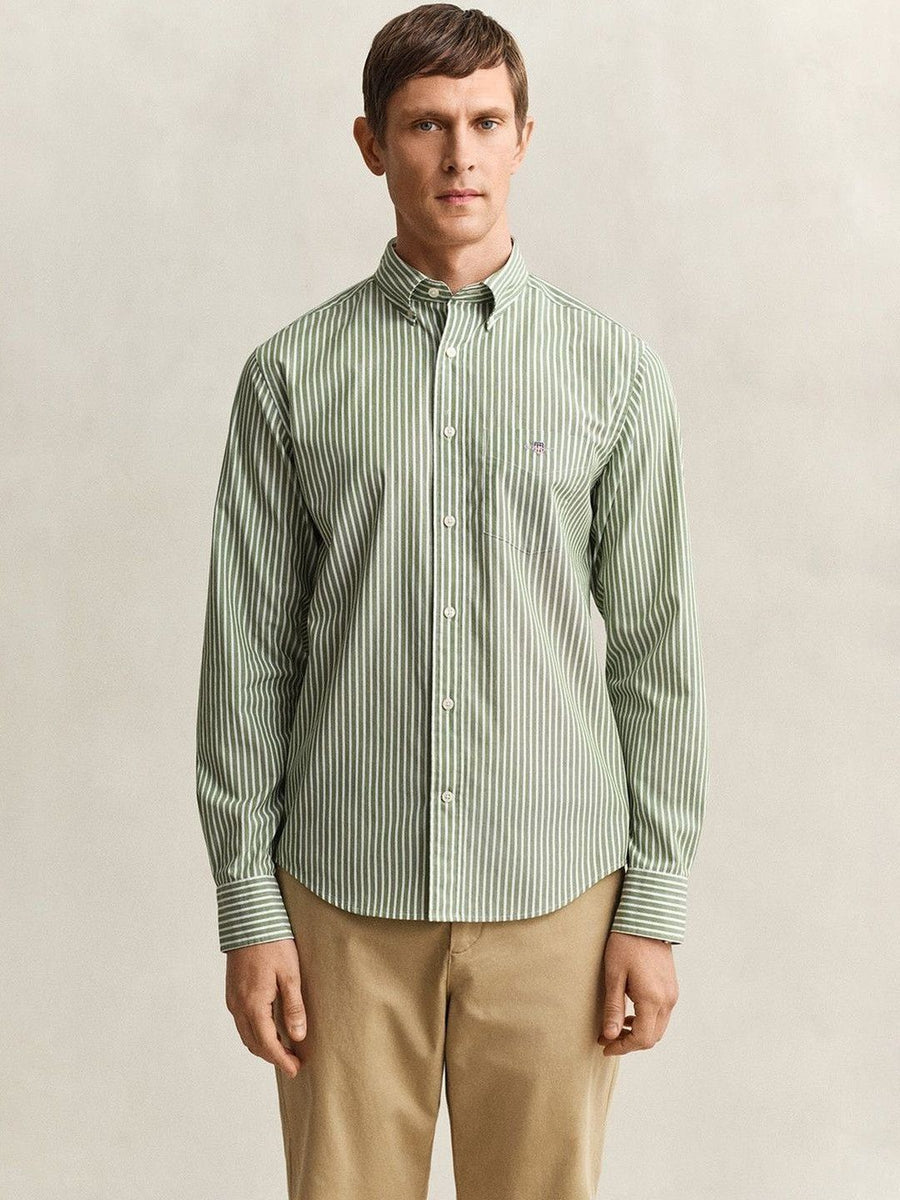 Gant Men Green Striped Regular Fit Classic Poplin Shirt