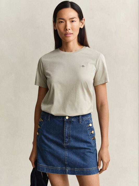 Gant Women Beige Solid Regular Fit Shield T-Shirt