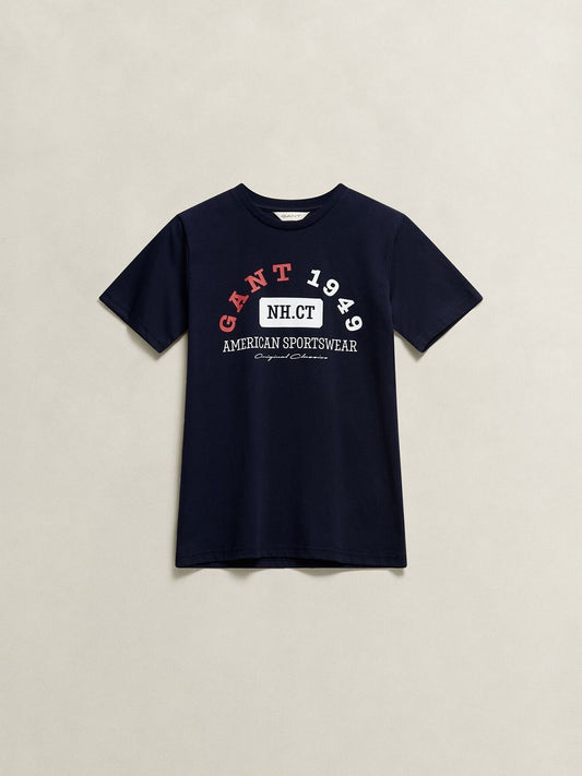 Gant Boys Navy Blue Graphic Print Regular Fit Pure Cotton T-Shirt