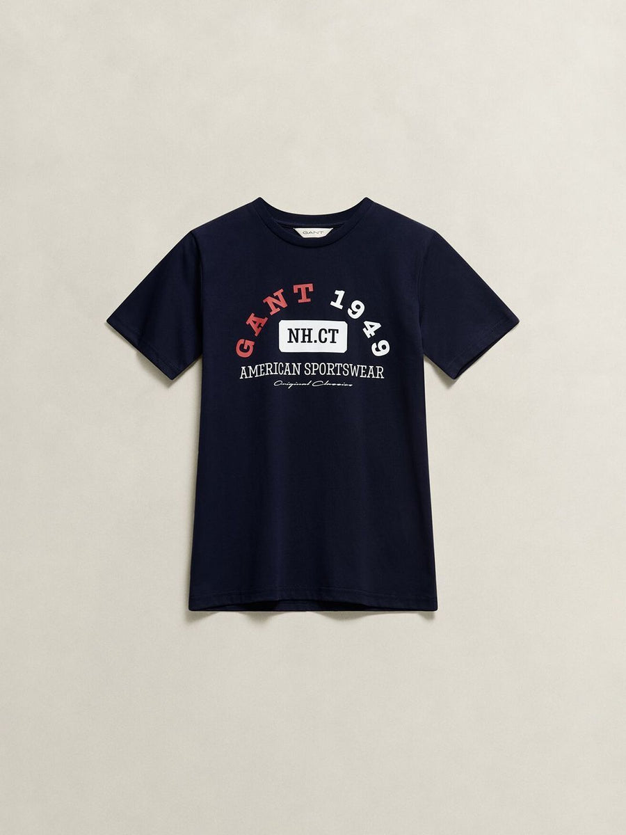Gant Boys Navy Blue Graphic Print Regular Fit Pure Cotton T-Shirt