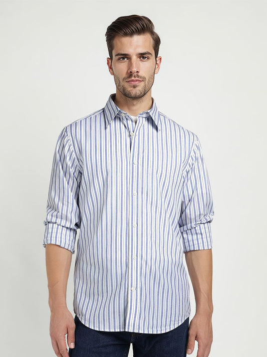 GANT Men Relaxed Fit Vertical Striped Spread Collar Pure Cotton Casual Shirt