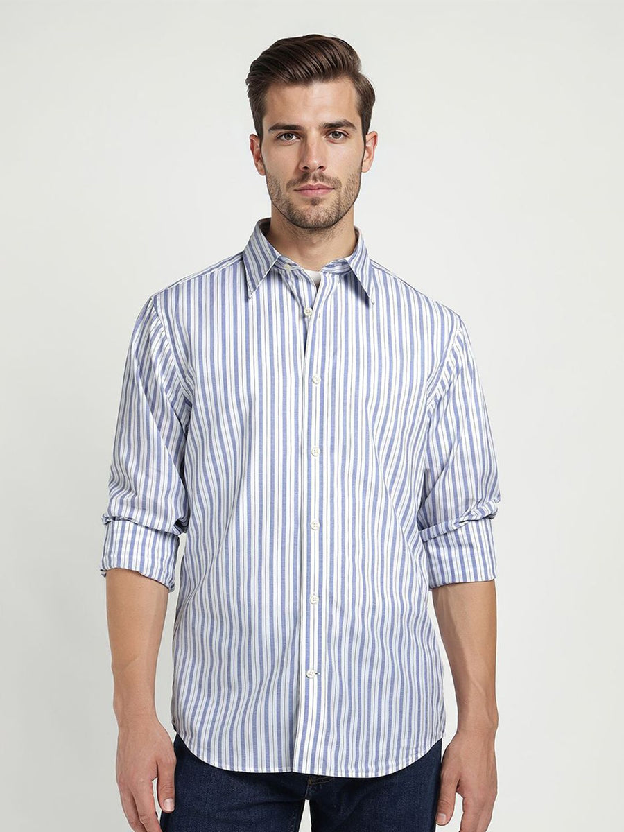 GANT Men Relaxed Fit Vertical Striped Spread Collar Pure Cotton Casual Shirt