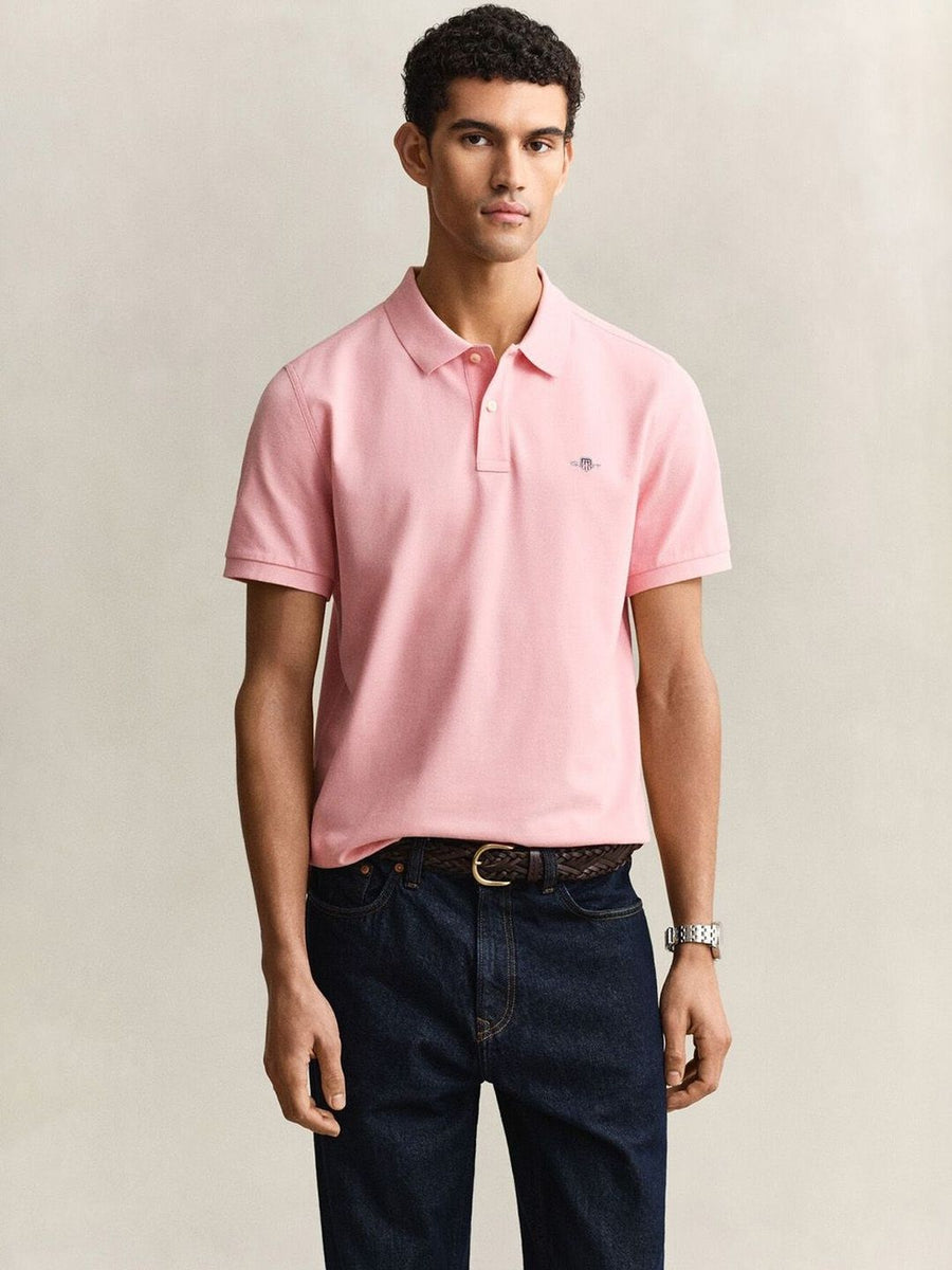 Gant Men Pink Solid Slim Fit Shield Pique Polo T-Shirt