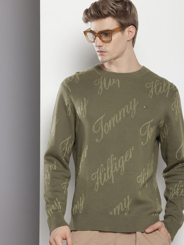 Tommy Hilfiger Relaxed Fit Brand Logo Self Design Pullover Sweaters