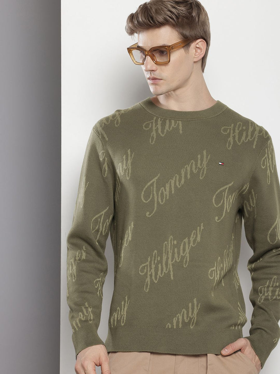 Tommy Hilfiger Relaxed Fit Brand Logo Self Design Pullover Sweaters
