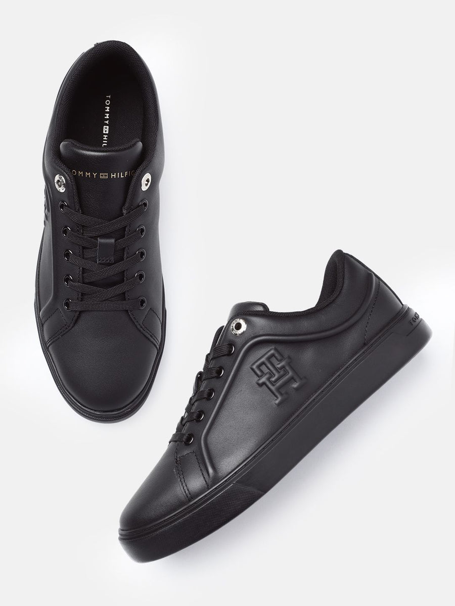 Tommy Hilfiger Women Brand Logo Embossed Casual Leather Cupsole Sneakers