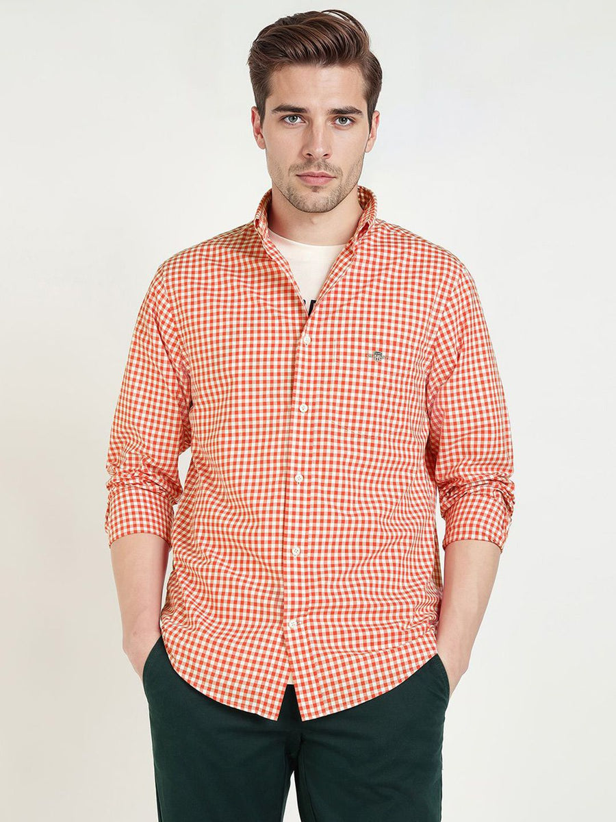 GANT Men Relaxed Fit Gingham Checked Button-Down Collar Pure Cotton Poplin Casual Shirt