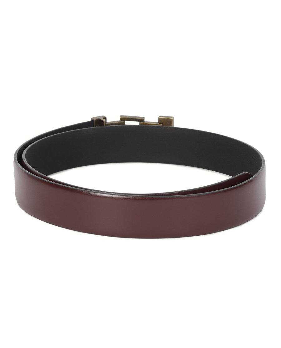 Rare Rabbit Men's Ribs Maroon Belts Leather Fabric