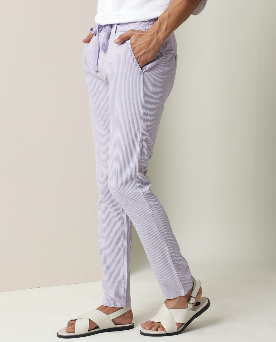 Rare Rabbit Men's Monter- Pink Cotton Striped Print Regular Fit Trouser