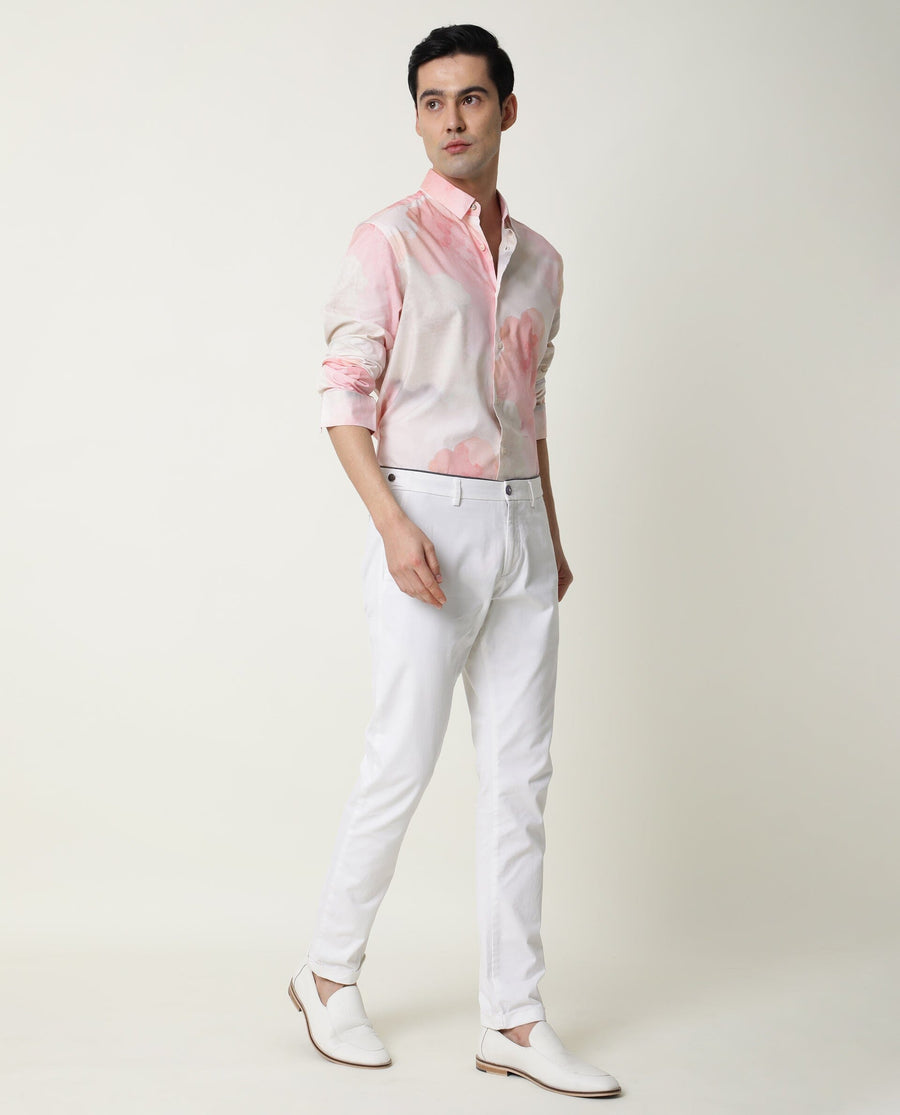 Rare Rabbit Men's Fife Pink Viscose Abstract Print Regular Fit Full Sleeve Collared Shirt