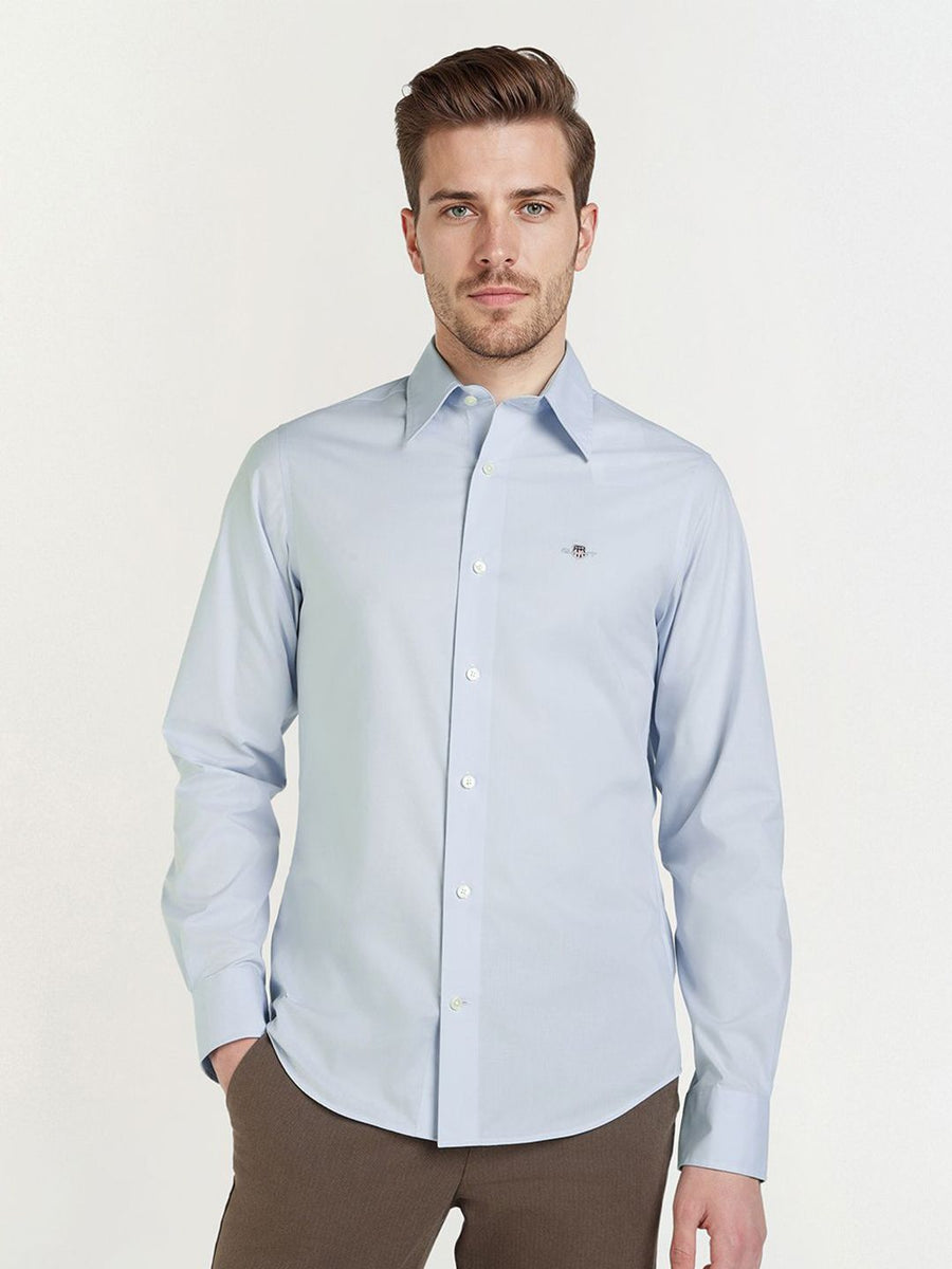 GANT Men Relaxed Slim Fit Solid Spread Collar Cotton Poplin Formal Shirt
