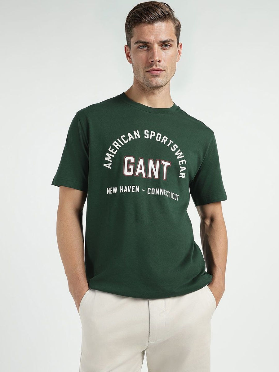 GANT Typography Printed Round Neck Short Sleeves Pure Cotton T-shirt
