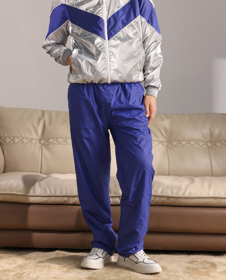 Rare Rabbit Men's Albi-B Blue Cotton Plain Relaxed Fit Track Pant
