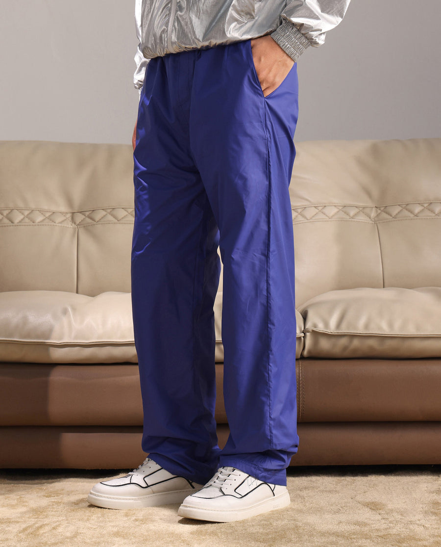 Rare Rabbit Men's Albi-B Blue Cotton Plain Relaxed Fit Track Pant
