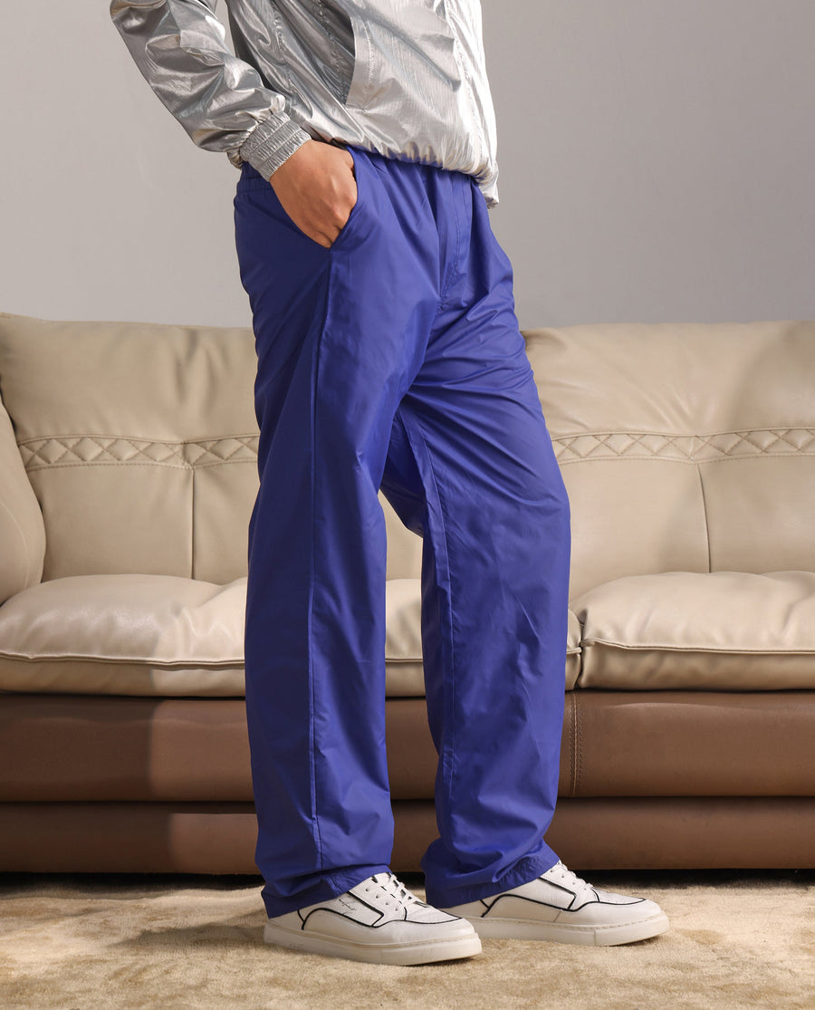 Rare Rabbit Men's Albi-B Blue Cotton Plain Relaxed Fit Track Pant