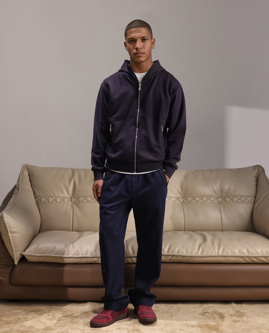 Rare Rabbit Men's Monct Navy Nylon Cut And Sew Regular Fit Full Sleeve Hooded Sweatshirt