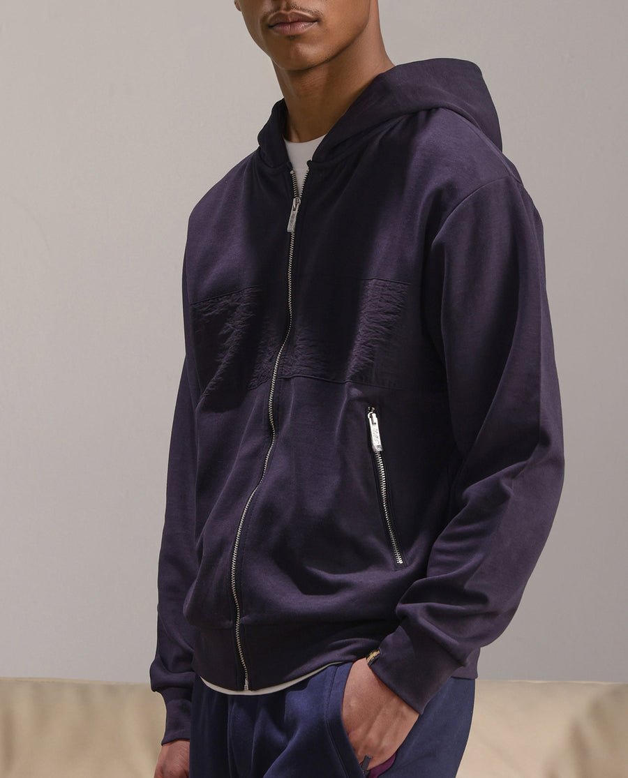 Rare Rabbit Men's Monct Navy Nylon Cut And Sew Regular Fit Full Sleeve Hooded Sweatshirt