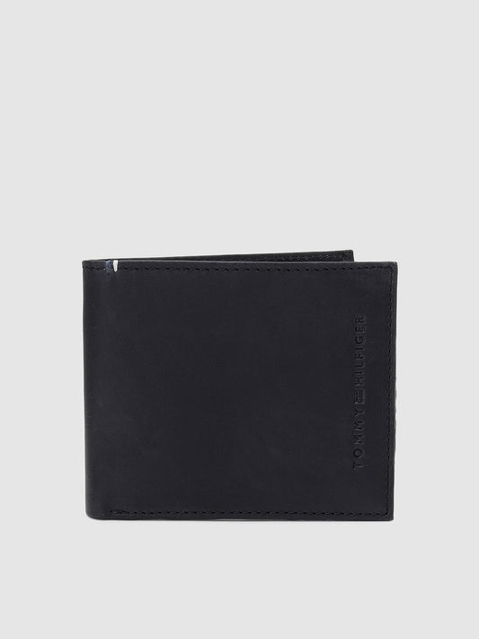 Tommy Hilfiger Men Black Genuine Leather Two Fold Wallet