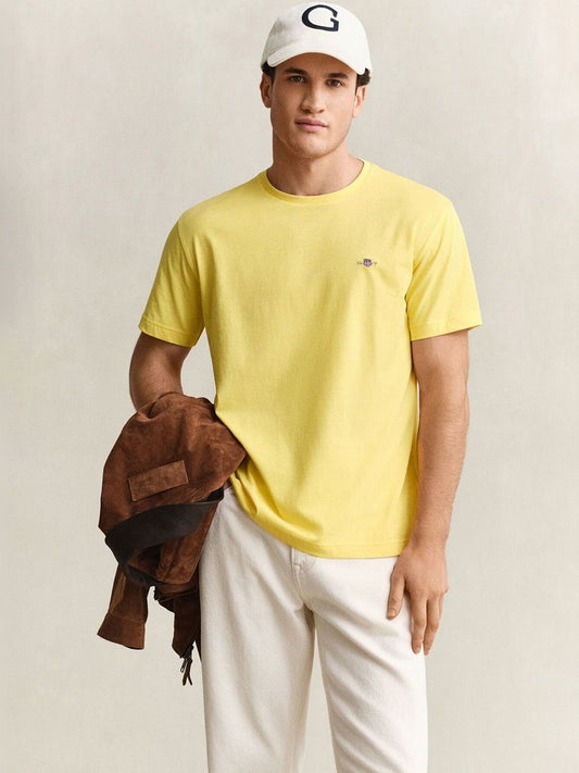 Gant Men Yellow Solid Regular Fit Shield T-Shirt