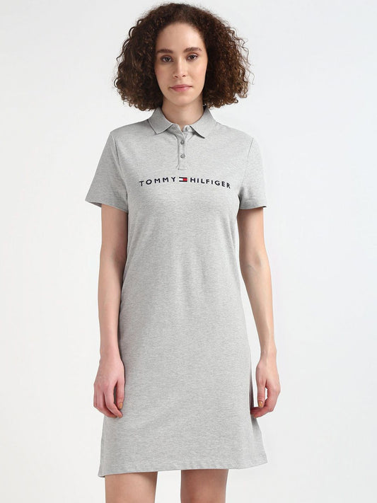 Tommy Hilfiger Typography Embroidered Polo Collar Short Sleeves Cotton T-shirt Dress