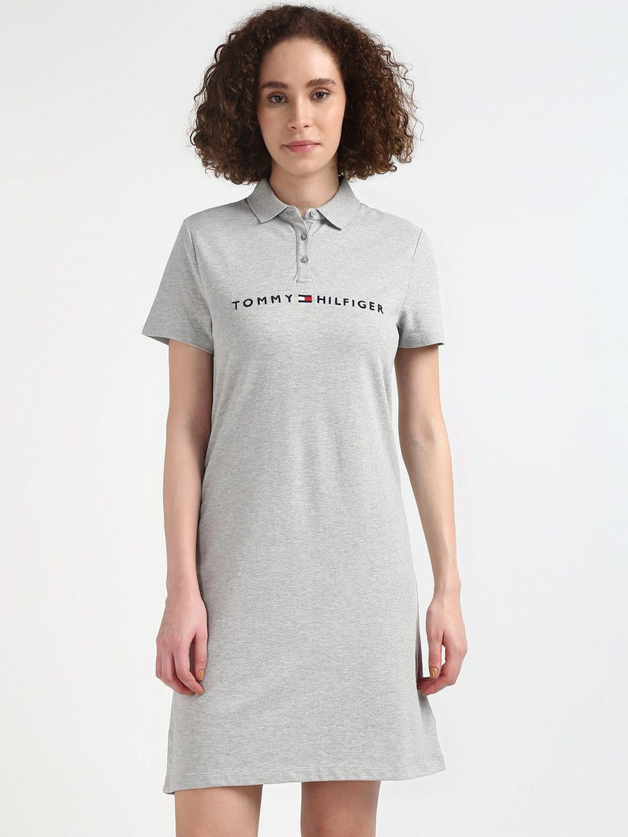 Tommy Hilfiger Typography Embroidered Polo Collar Short Sleeves Cotton T-shirt Dress