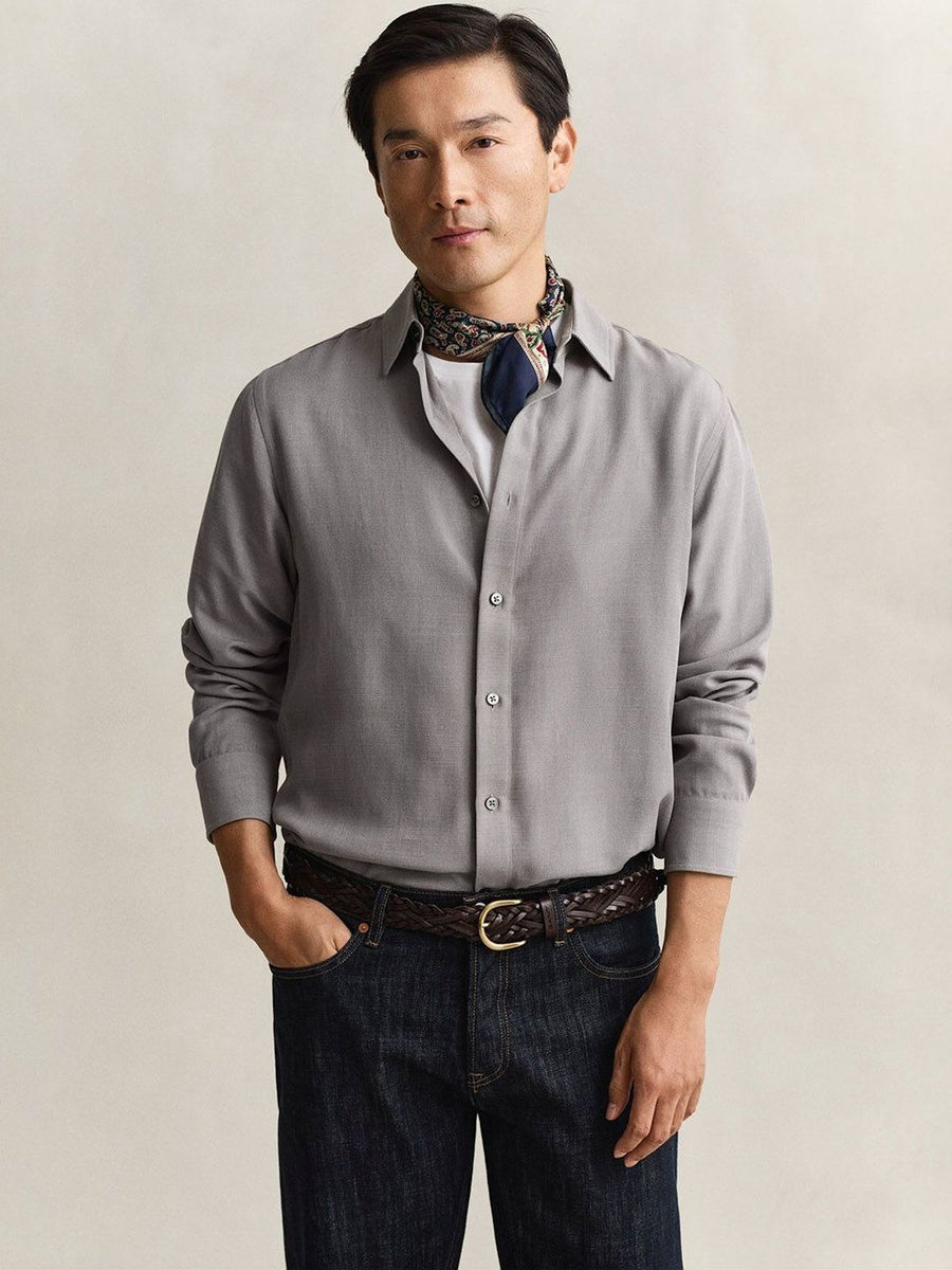 Gant Men Grey Solid Regular Fit Shirt