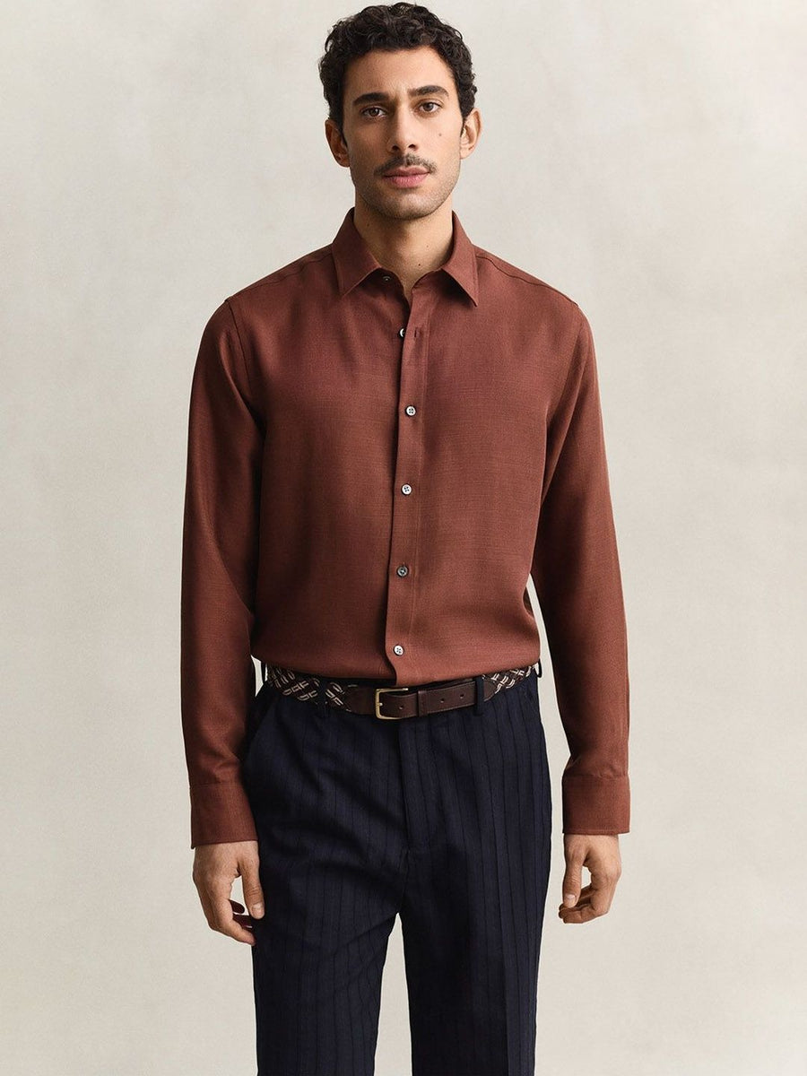 Gant Men Brown Solid Regular Fit Shirt