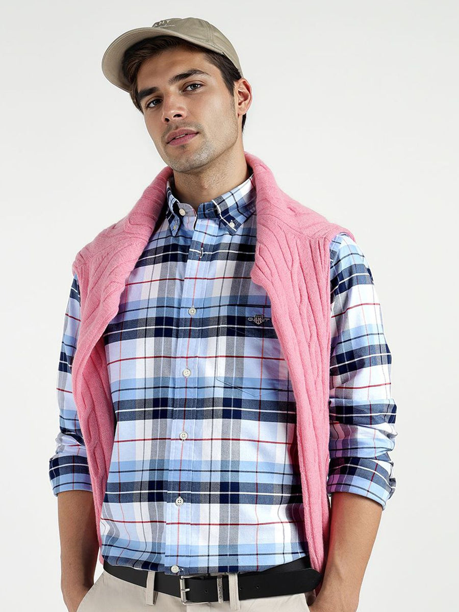 GANT Men Relaxed Fit Checked Button-Down Collar Cotton Casual Shirt