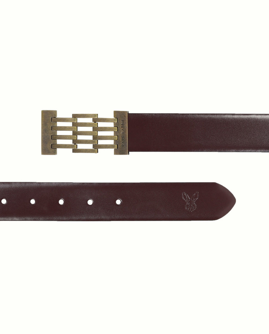 Rare Rabbit Men's Ribs Maroon Belts Leather Fabric