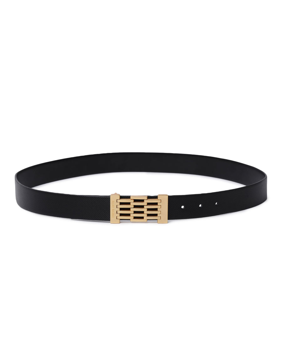 Rare Rabbit Men's Ribs Black Belt Leather