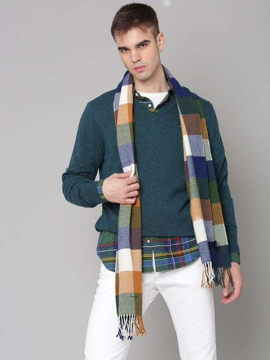 GANT Men Orange & Blue Checked Scarf