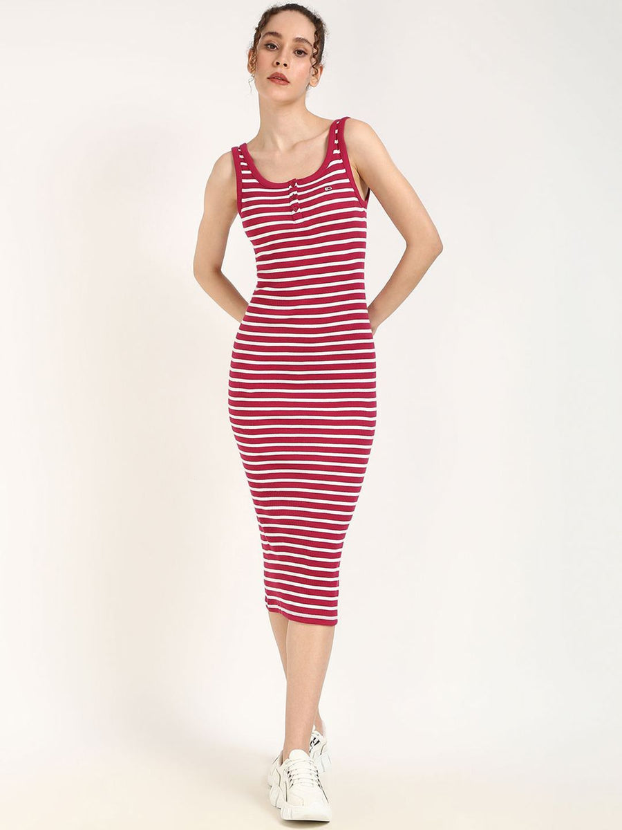 Tommy Hilfiger Fashion Women Cotton Sleeveless Striped Bodycon Dress