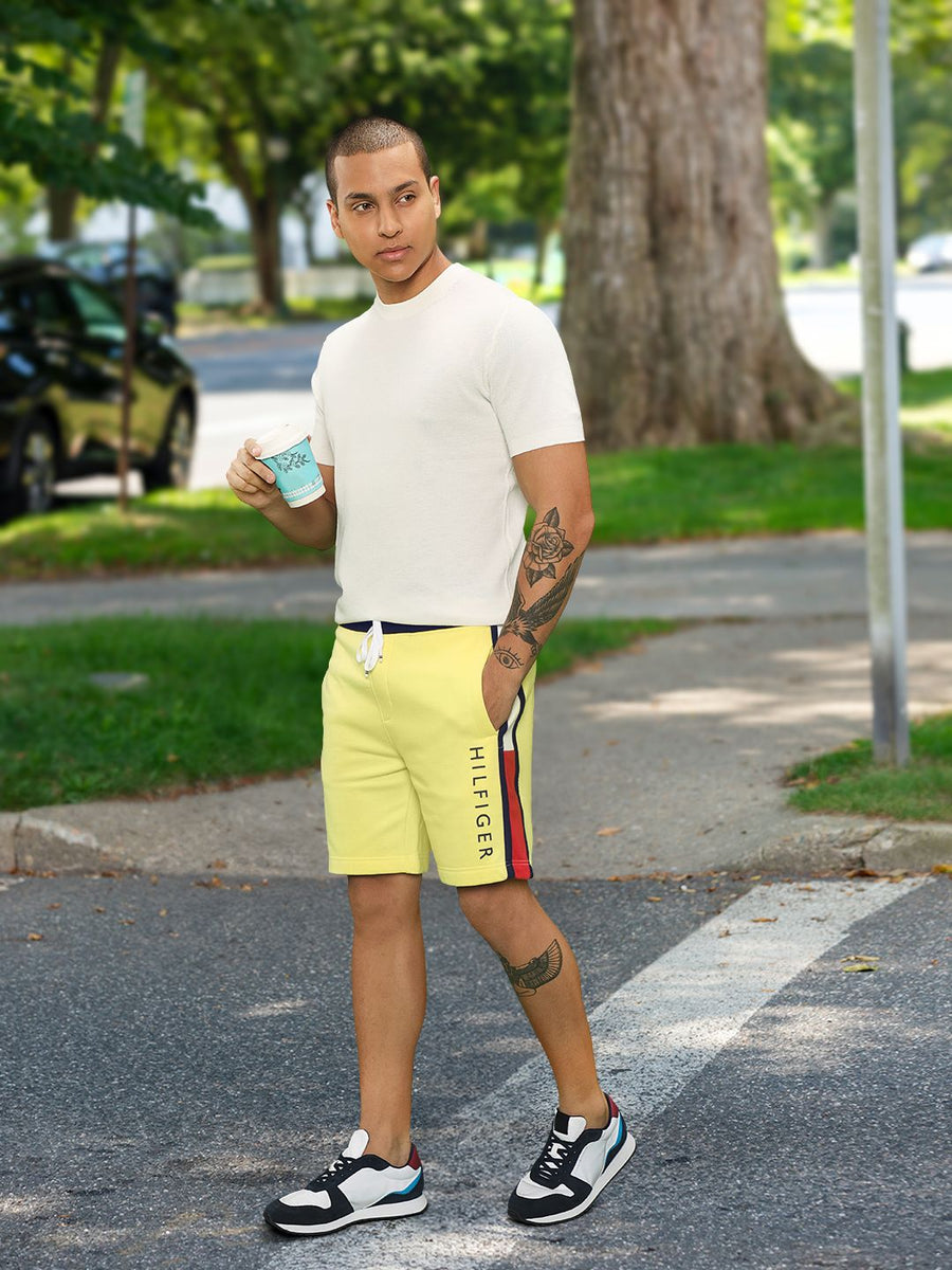 Tommy Hilfiger Men Yellow Brand Logo Printed Shorts