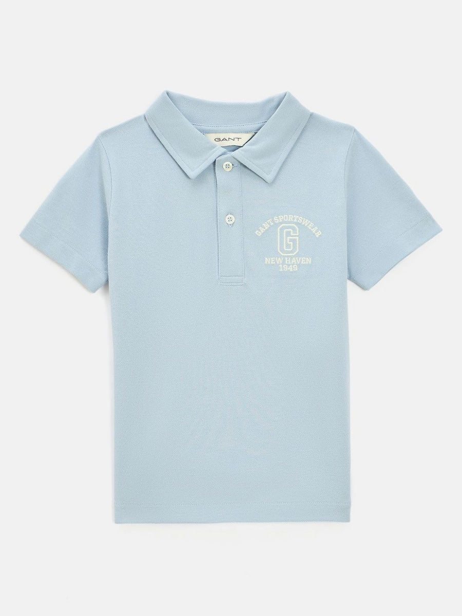 GANT Boys Typography Printed Polo Collar Pure Cotton Applique T-shirt