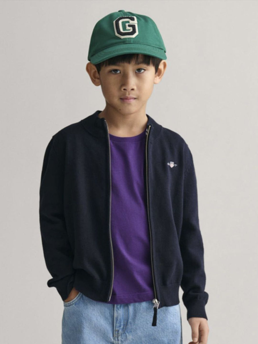 GANT Boys Solid Round Neck Full Sleeves Cardigan