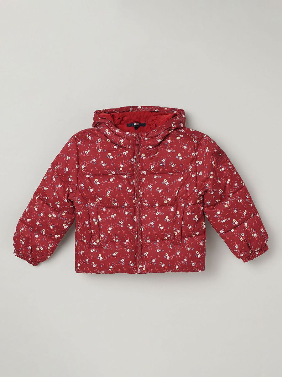 Tommy Hilfiger Girls Floral Printed Hooded Puffer Jacket