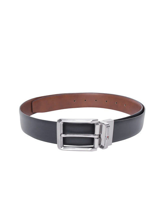 Tommy Hilfiger Men Navy Blue & Tan Brown Leather Reversible Solid Belt