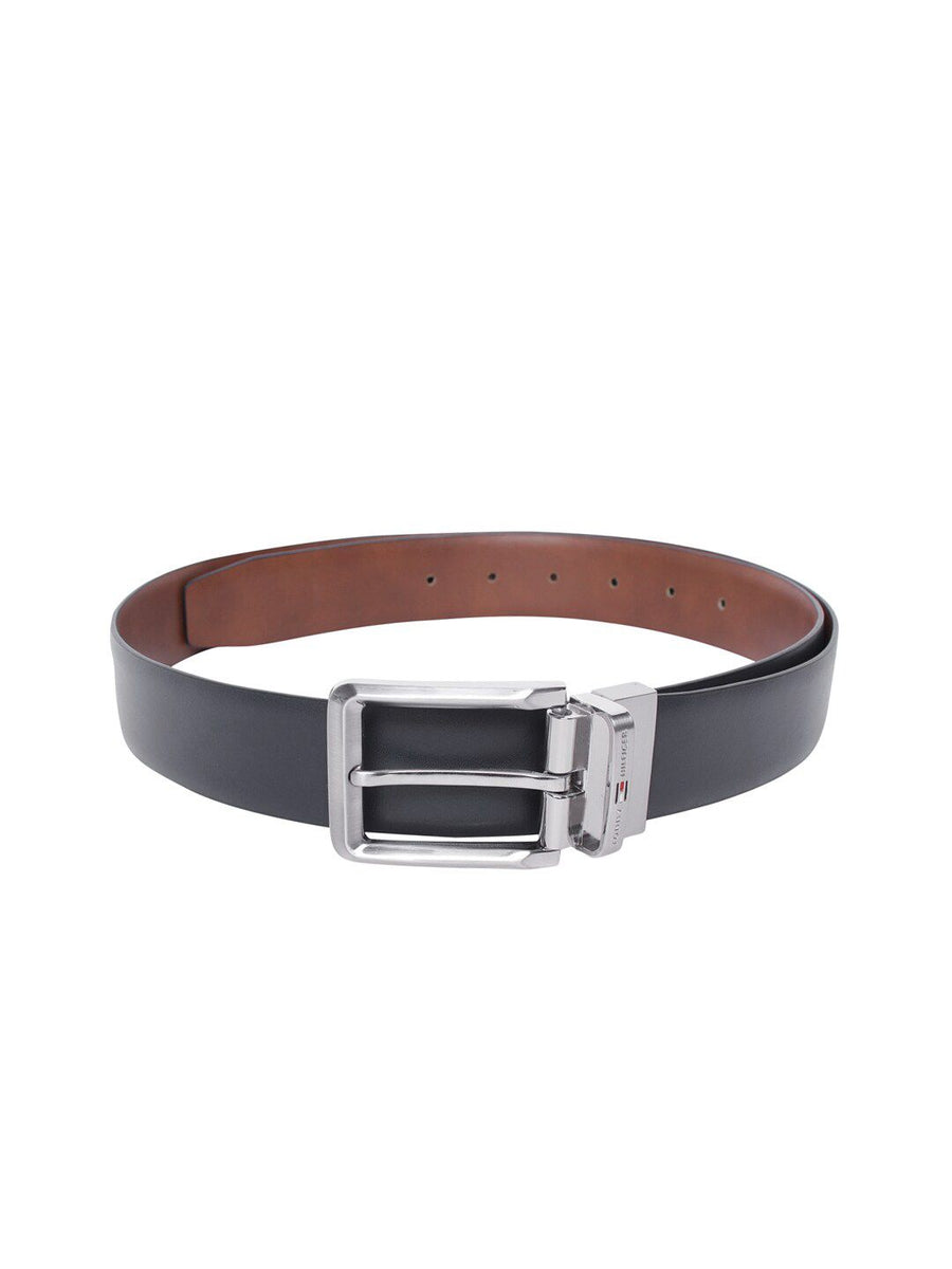 Tommy Hilfiger Men Navy Blue & Tan Brown Leather Reversible Solid Belt