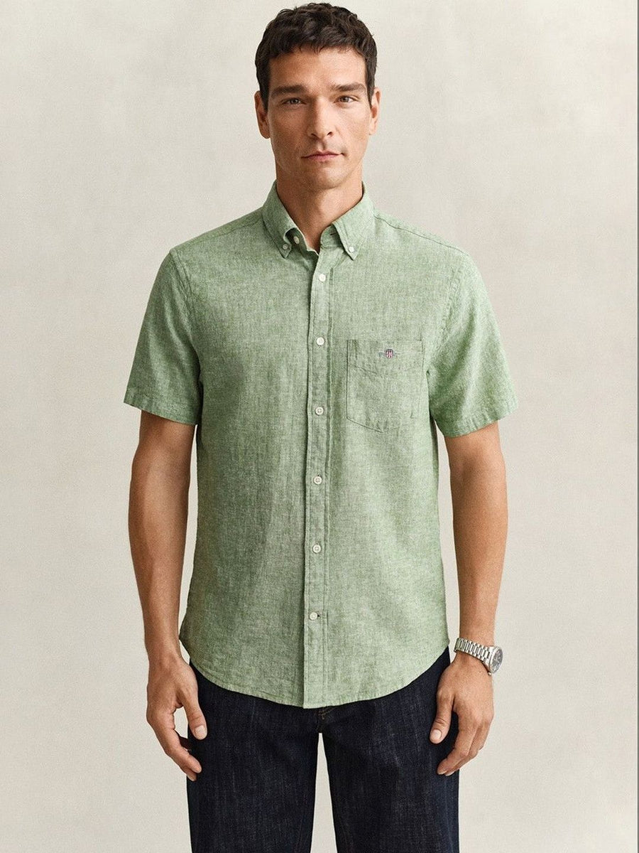 Gant Men Green Solid Regular Fit Cotton Linen Shirt