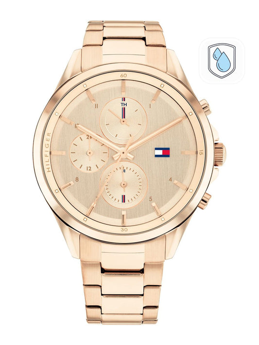 Tommy Hilfiger Women Rose Gold-Toned Dial & Rose Gold Toned Stainless Steel Bracelet Style Straps Analogue Watch